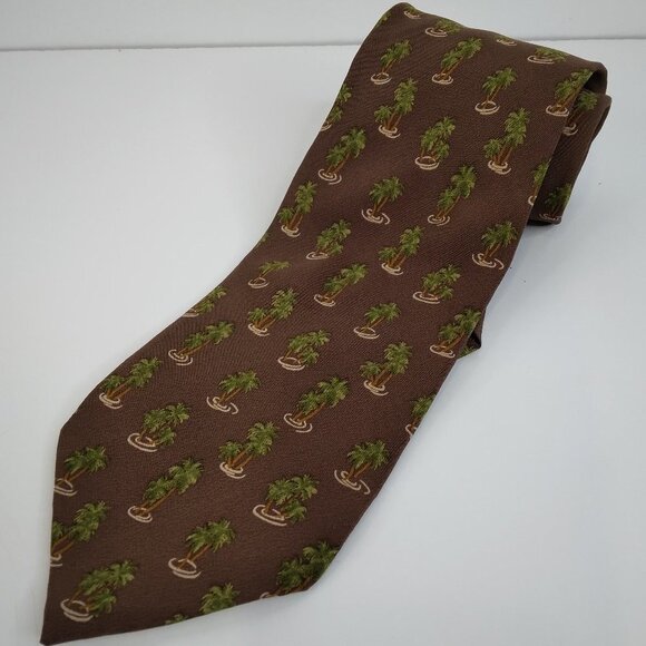 Tommy Bahama Silk Neck Tie Brown Palm Trees Motif - Picture 1 of 7